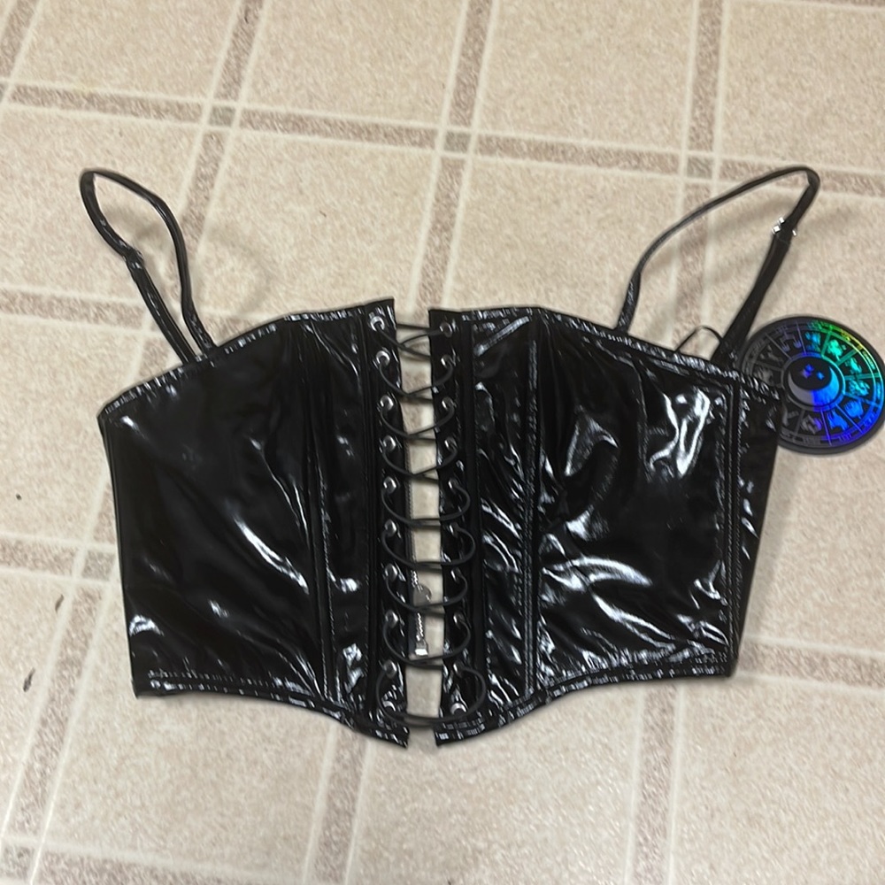Dolls kill leather tie up corset top
